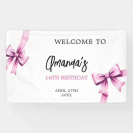 Lona Acuarela Rosa Bows Coquette Sweet 16 Cumpleaños