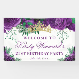 Lona Acuarela Rosas Purpura Cumpleaños Bienvenida