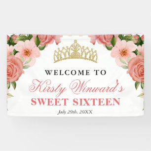 Lona Acuarela Rosas Rosadas Bienvenidos Sweet Sixteen