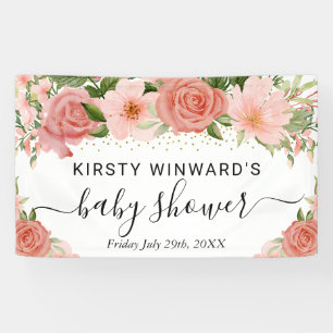 Lona Acuarela Rosas Rosadas Flores Bienvenida para Baby