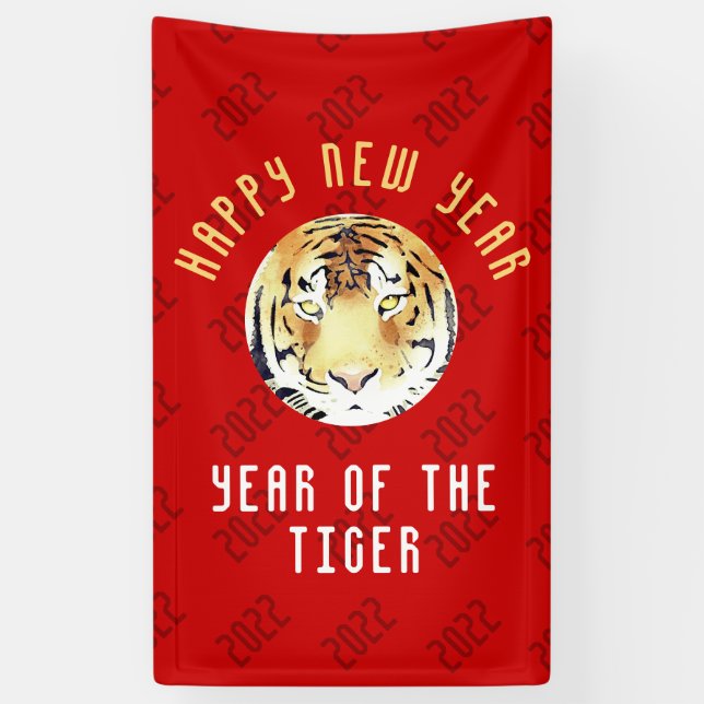 Lona Acuarela tigre, año nuevo chino 2022, rojo zodiaco (Vertical)