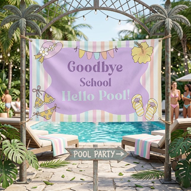 Lona Adiós Escuela Hola Fiesta de Rayas de Piscina (Subido por el creador)