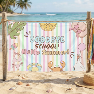 Lona Adiós Escuela Hola Verano Rayas Pastel