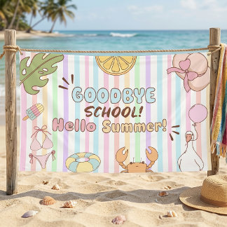Lona Adiós Escuela Hola Verano Rayas Pastel