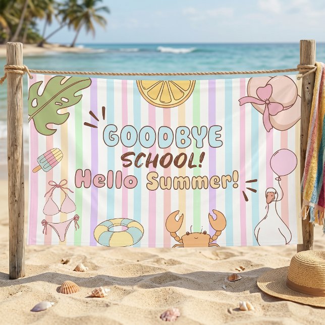 Lona Adiós Escuela Hola Verano Rayas Pastel (Subido por el creador)