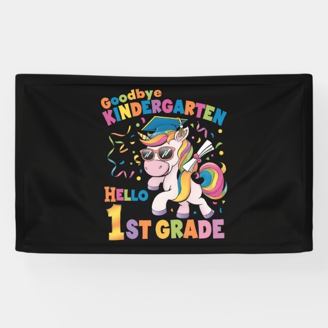 Lona Adiós Kindergarten Hola primer grado Unicornio (Horizontal)