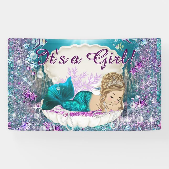 Lona Adorable Baby Shower Blonde Mermaid Princess (Horizontal)