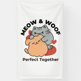 Lona Adorable Cat and Dog Hug - Diseño de Meow & Woof