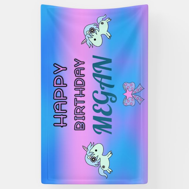 Lona Adorable Unicorn Happy Birday Ribbon Star (Vertical)