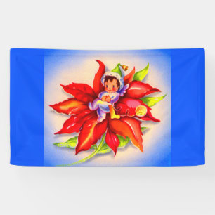 Lona adorables Navidades elf en una poinsettia