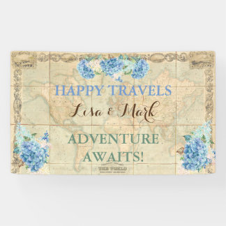 Lona Adventure Awath Vintage World Map Blue Hydrangeas