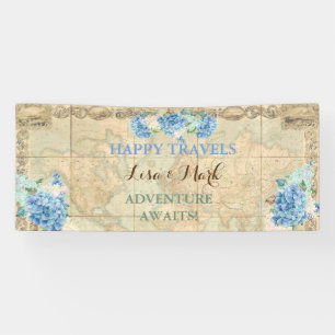 Lona Adventure Awath Vintage World Map Blue Hydrangeas
