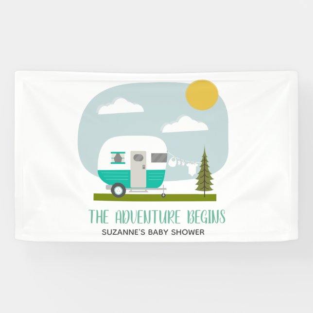 Lona Adventure Turquoise Retro Camper Boy Baby Shower (Horizontal)
