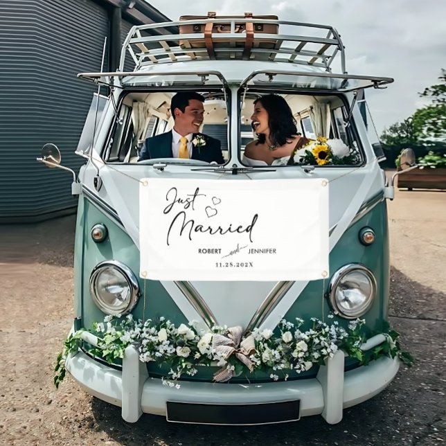 Lona Afiche de coche recién casado | Decoración Boda su (Just Married Car Banner  Cute Wedding Decoration)
