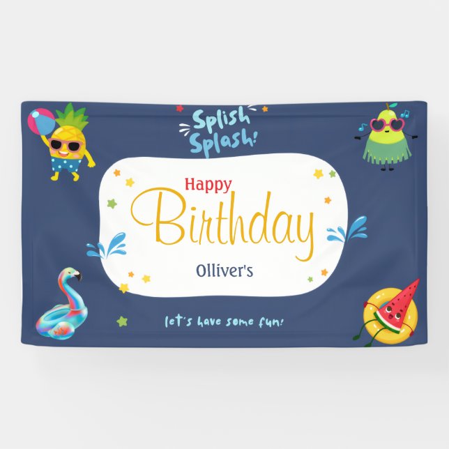 Lona Afiche divertido de Rótulo de verano Fruta de cump (Horizontal)