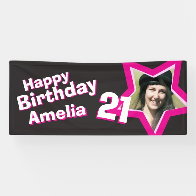 Lona afiche fotográfico de la estrella de cumpleaños 21 (Horizontal)