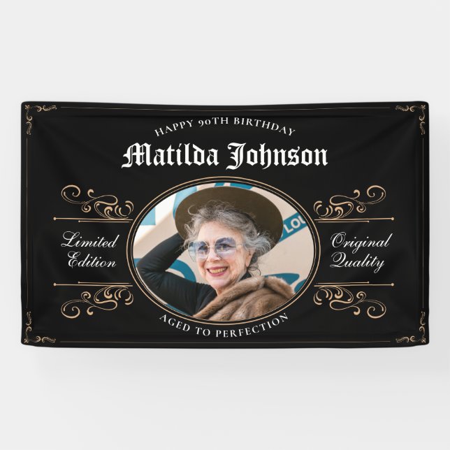Lona Ageto a la perfección 90º cumpleaños Black Gold Cl (Horizontal)