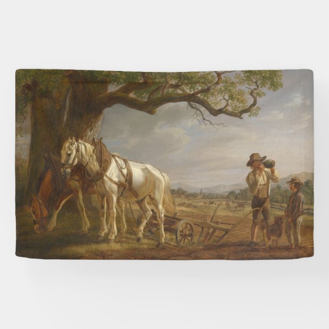 Lona Agricultores descansando en un campo con caballos  (Horizontal)