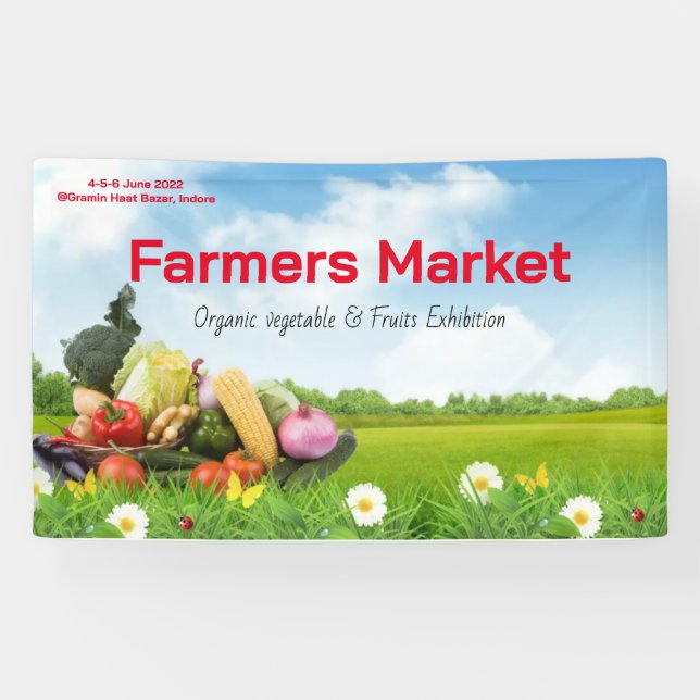 Lona Agricultores El mercado produce acuarela fresca pe (Horizontal)