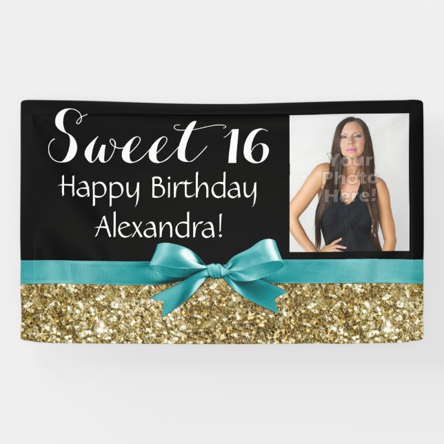 Lona Aguamarina con la fiesta de cumpleaños del dulce (Horizontal)