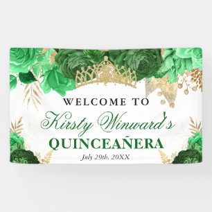 Lona Aguamarina Flores Doradas Quinceañera Acuarela