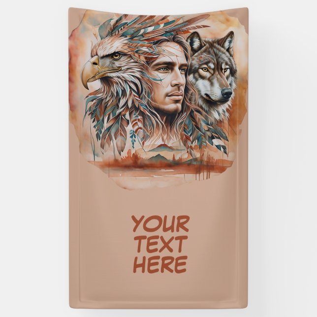 Lona Águila - Hombre - Lobo - acuarela arte 1 - Diversi (Vertical)