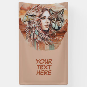 Lona Águila - Mujer - Lobo - arte acuarela 1 - Fan Fun