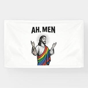Lona Ah Men Funny Orgullo Gay LGBT Jesús Arcoiris