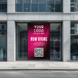 Lona Ahora Contratando Código QR de Banner Magenta Grun
