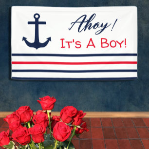 Lona ¡Ahoy es un chico! Baby Shower naumático