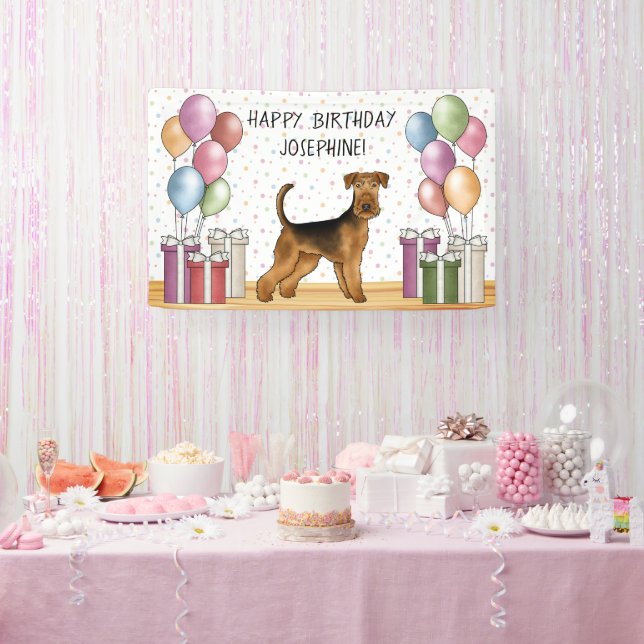 Lona Airedale Terrier Perro Lindo Pastel Feliz Cumpleañ (Fiesta)