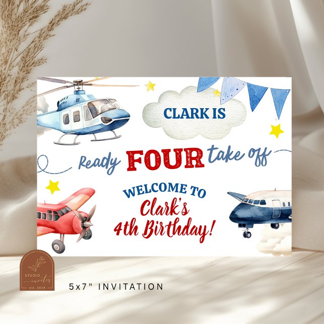 Lona Airplane Boy 4th Birthday Large Banner (Subido por el creador)