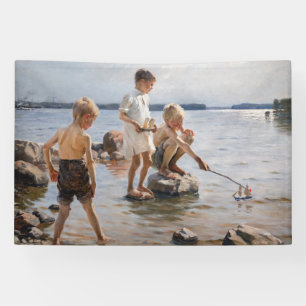 Lona Albert Edelfelt - Niños jugando en la costa