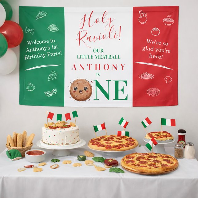 Lona Albondiga Italiana Cumpleaños 1  (Italian Meatball 1st Birthday Banner)
