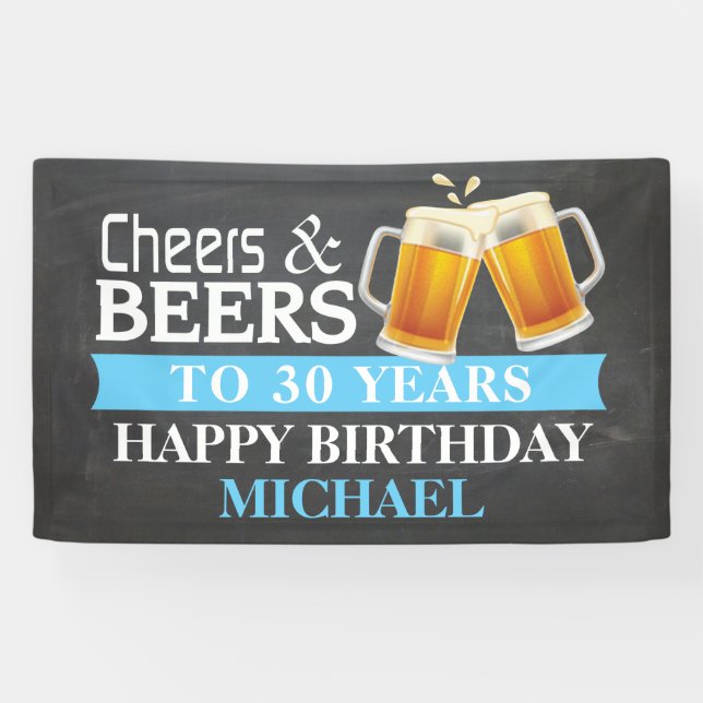 Lona Alegres y cervezas 30 cumpleaños Banner Blue (Horizontal)