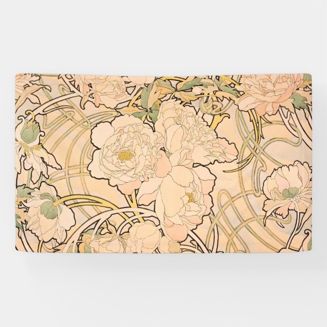 Lona Alfonse Mucha Art Nouveau Peonies (Horizontal)