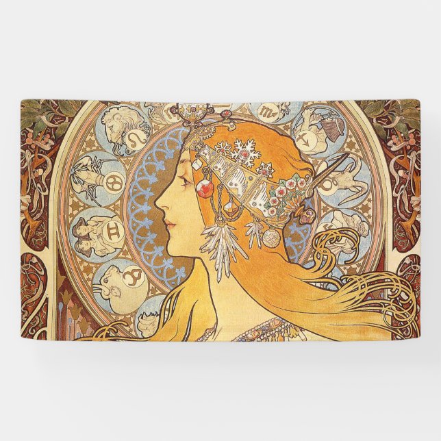 Lona Alfonse Mucha Zodiac Art Nouveau Mujer (Horizontal)