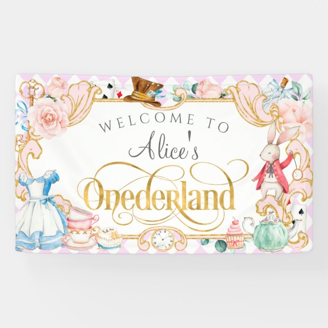 Lona Alice tea fiesta Onederland, primer cumpleaños del (Horizontal)