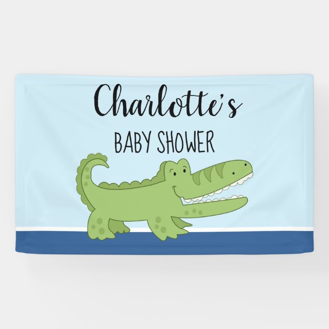 Lona Alligator Boy Baby Shower Green Blue Signage (Horizontal)