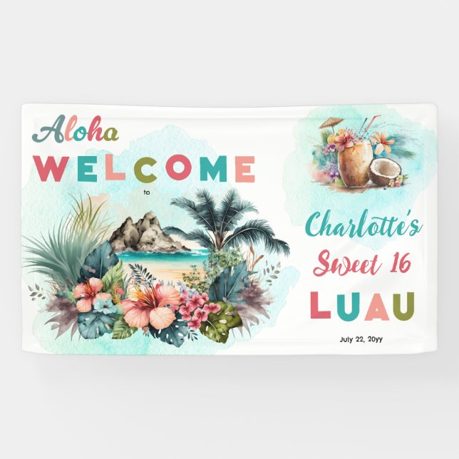 Lona Aloha Luau Tropical Island Beach Sweet 16 Fiesta (Horizontal)