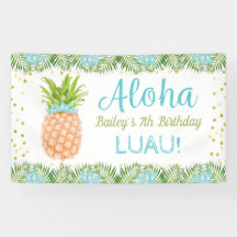Aloha Luau Tropical Pineapple Blue Gold Cumpleaños