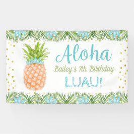 Lona Aloha Luau Tropical Pineapple Blue Gold Cumpleaños