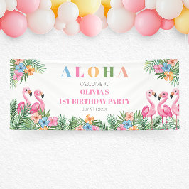 Lona Aloha Tropical Flamingo Niños Primer Cumpleaños Bi