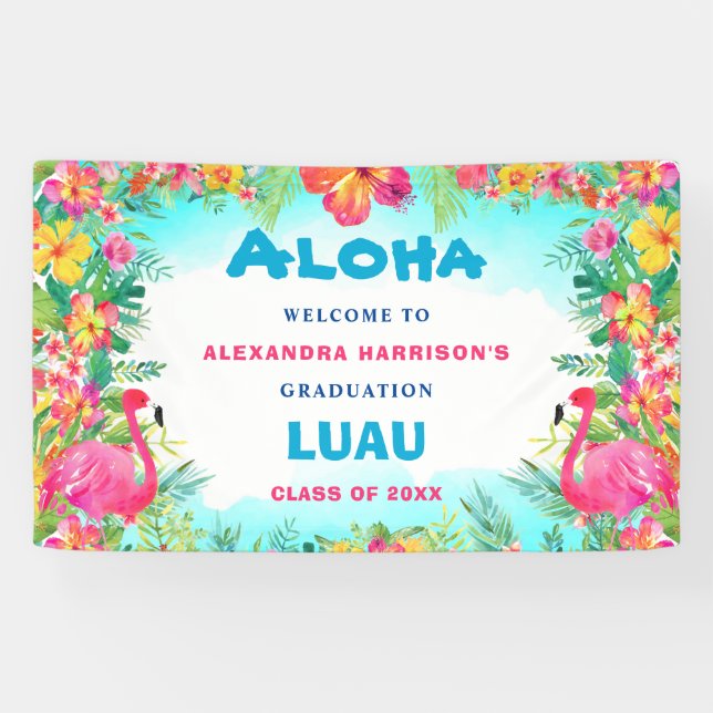 Lona Aloha Tropical Graduación Luau Fiesta Bienvenido B (Horizontal)