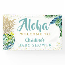 Aloha Tropical Pineapple Baby Shower Banner