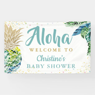 Lona Aloha Tropical Pineapple Baby Shower Banner