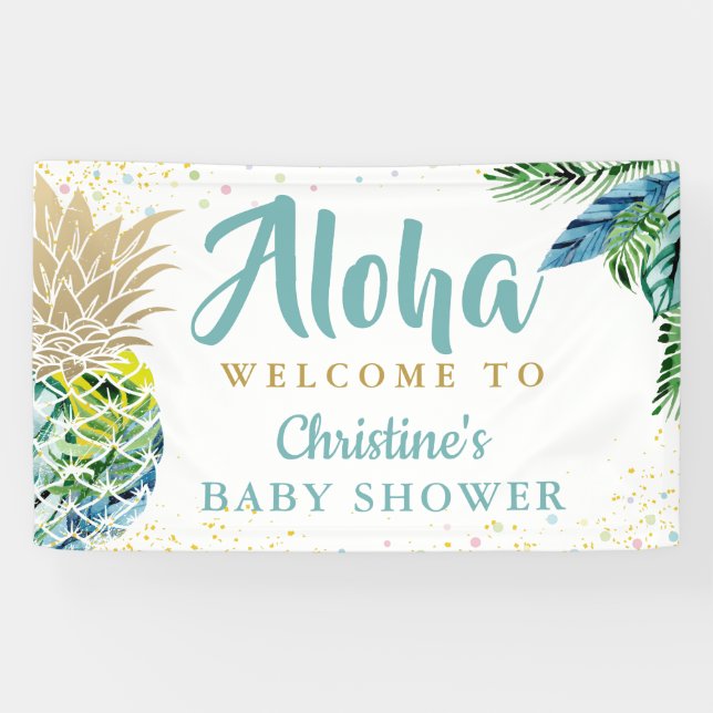 Lona Aloha Tropical Pineapple Baby Shower Banner (Horizontal)