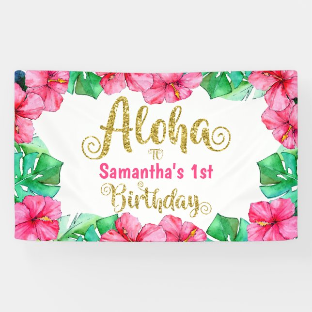 Lona Aloha Tropical Pink Floral Birday Party (Horizontal)