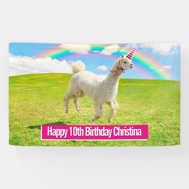 Lona Alpaca Unicornio bajo el cielo arcoiris (Horizontal)
