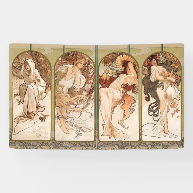 Lona Alphonse Mucha The Seasons 1897 Art Nouveau (Horizontal)
